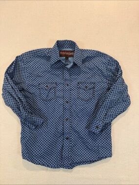 Rock & Roll Cowboy Boys' Blue Geometric Snap Button-Down Shirt EUC Sz M WW